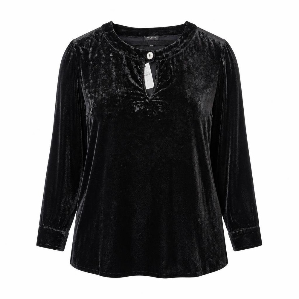 Talbots Velvet Blouse Womens 3X Black Keyhole Neck Evening Top Elegant Plus